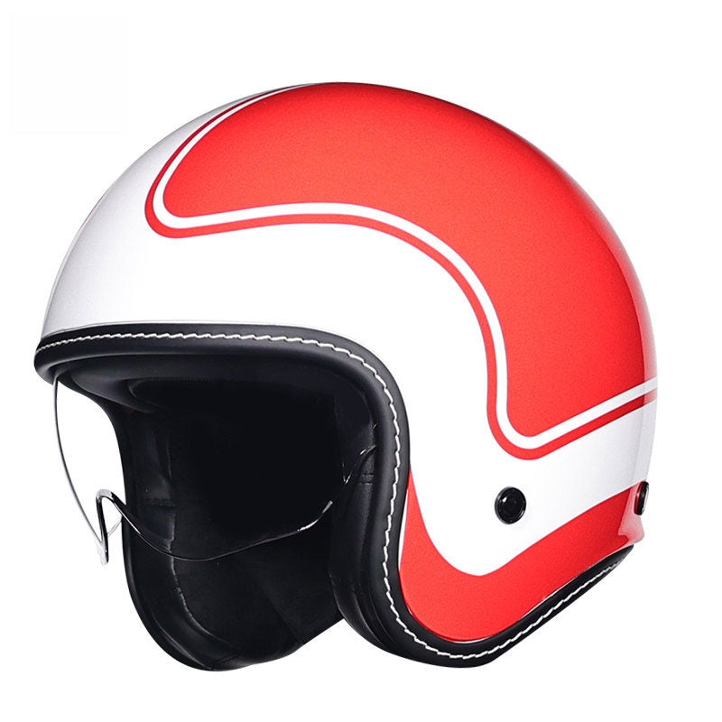 Retro-style open-face motorcycle helmet with built-in visor-I22