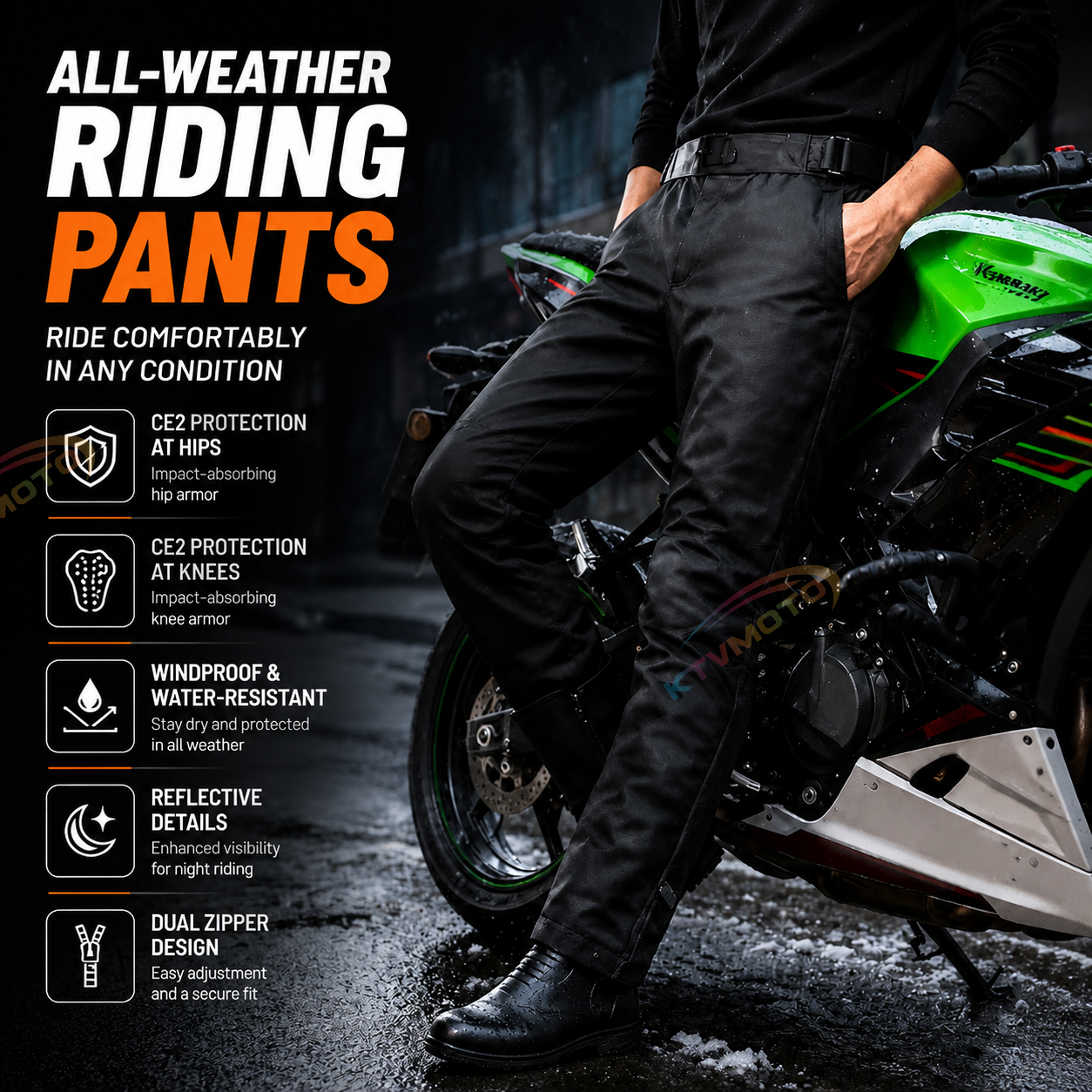 CE Quick-on/off thermal motorcycle riding pants-J88