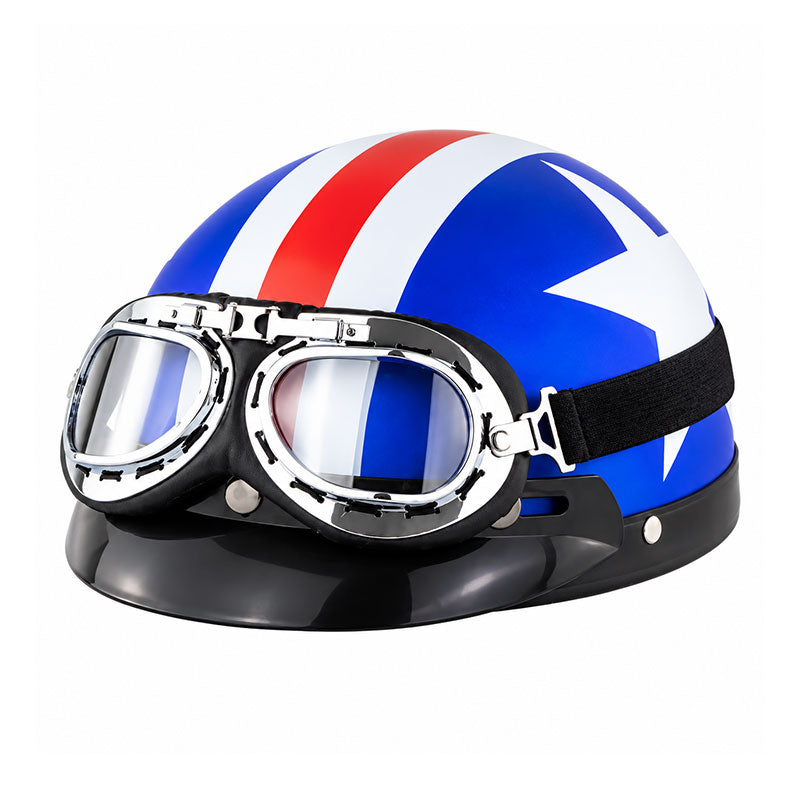 KTVMOTO Retro Motorcycle Half Helmet with Vintage Goggles & Visor-I267