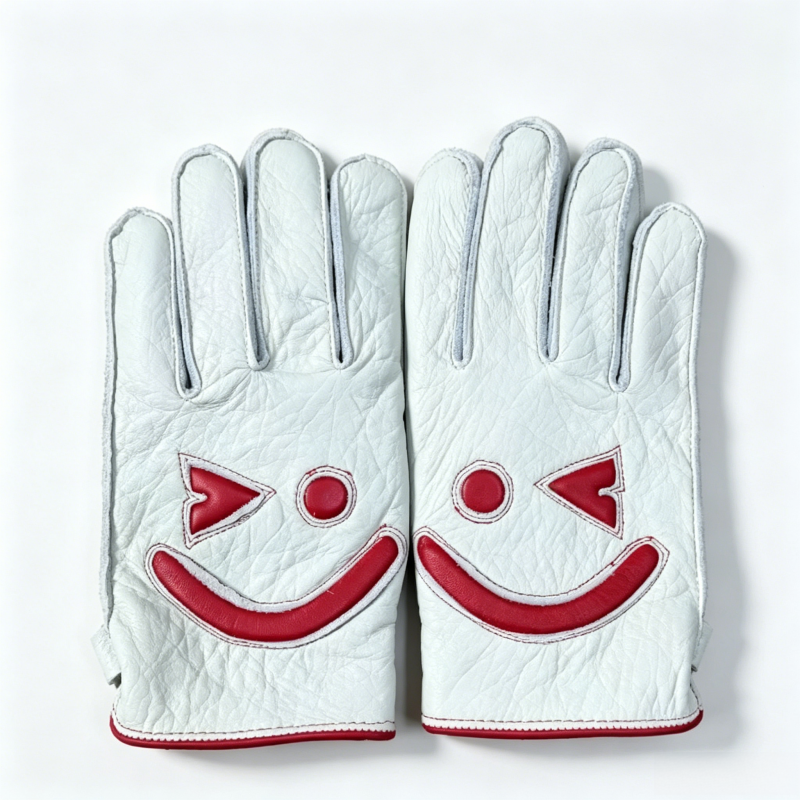 Smiley face deerskin touchscreen retro motorcycle gloves-G73