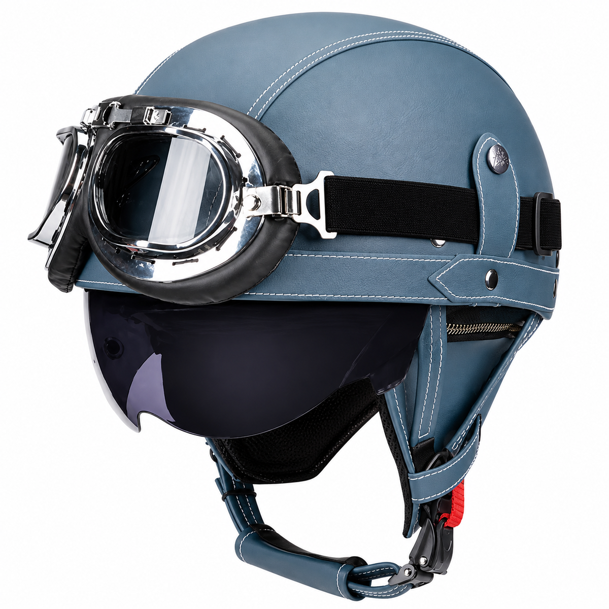 KTVMOTO Vintage Leather Motorcycle Helmet with- I06
