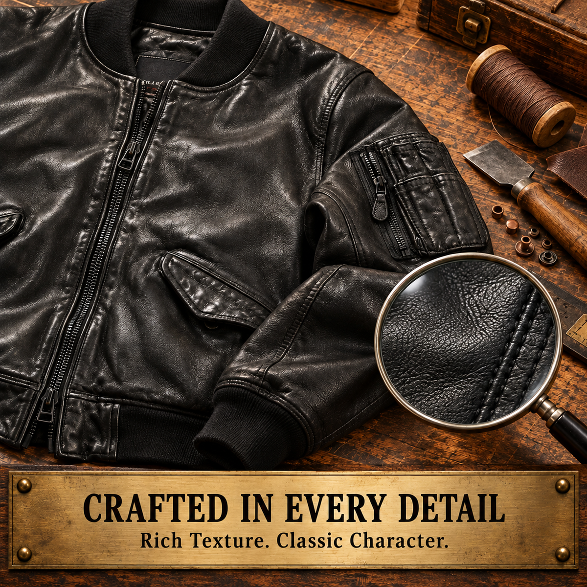 Unisex Vintage Washed Sheepskin Leather MA-1 Bomber Jacket-A58