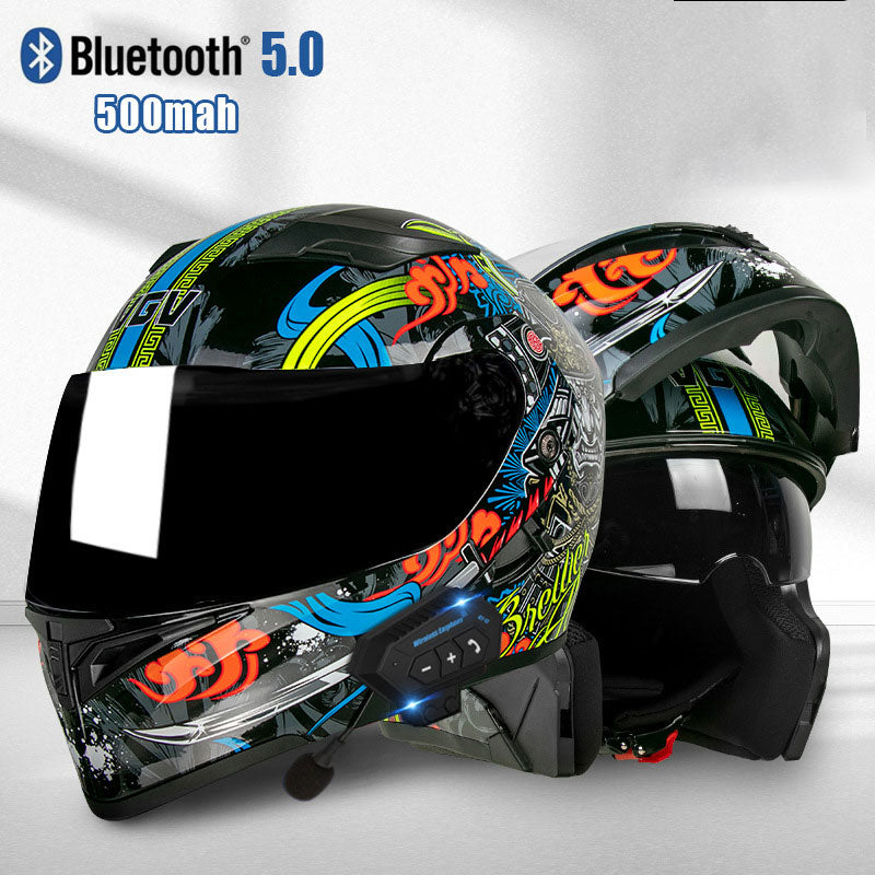 Dual Visor Flip Up Motorbike Graphic Helmet-I97
