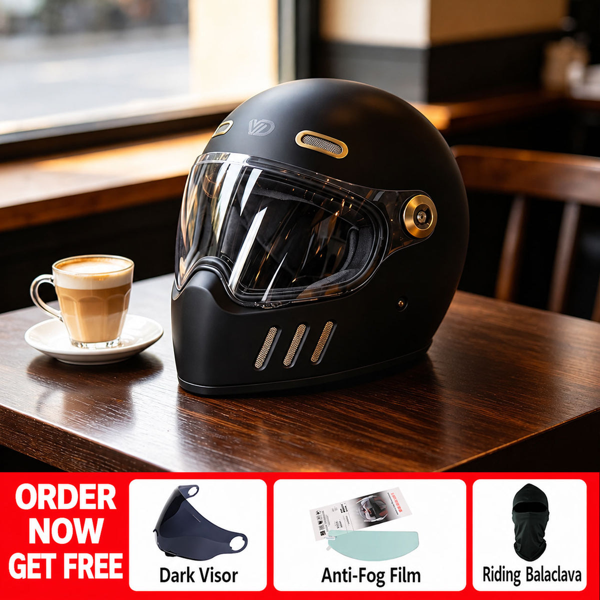 Retro anti-fog full-face helmet-for cruiser riding-I304