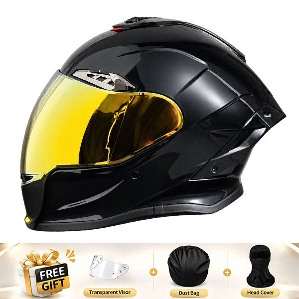 Cool full-face motorcycle helmet, featuring a rear spoiler and an extended visor-I308