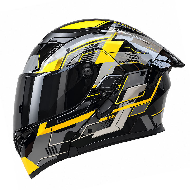 Flip-up motorcycle helmet with dual visors and a tinted rear spoiler-I149