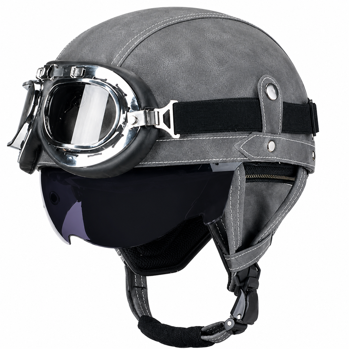 KTVMOTO Vintage Leather Motorcycle Helmet with- I06