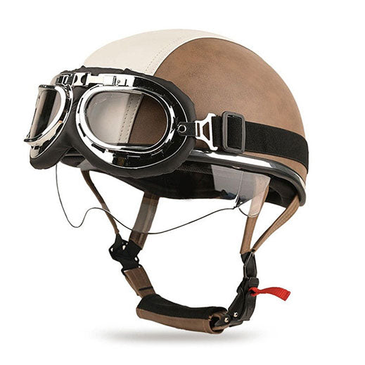 Retro two-tone cruiser motorcycle helmet with goggles-I23