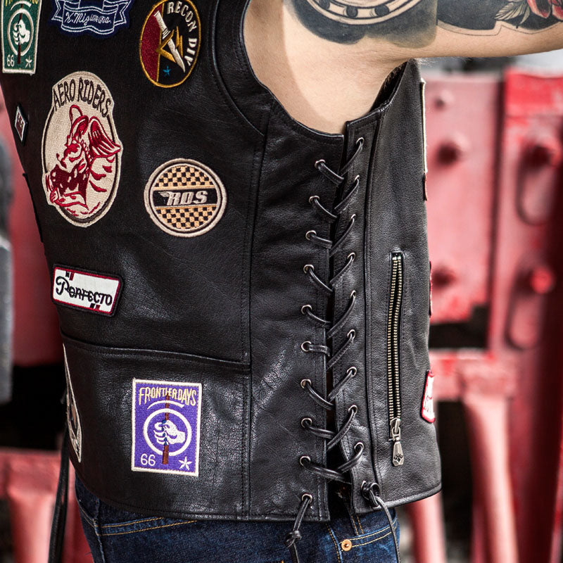 Harley vest embroidered lapel cowhide vest-A26