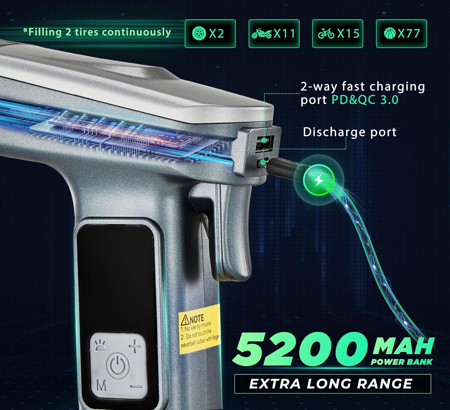 6-in-1 tire air pump with LED light-X03