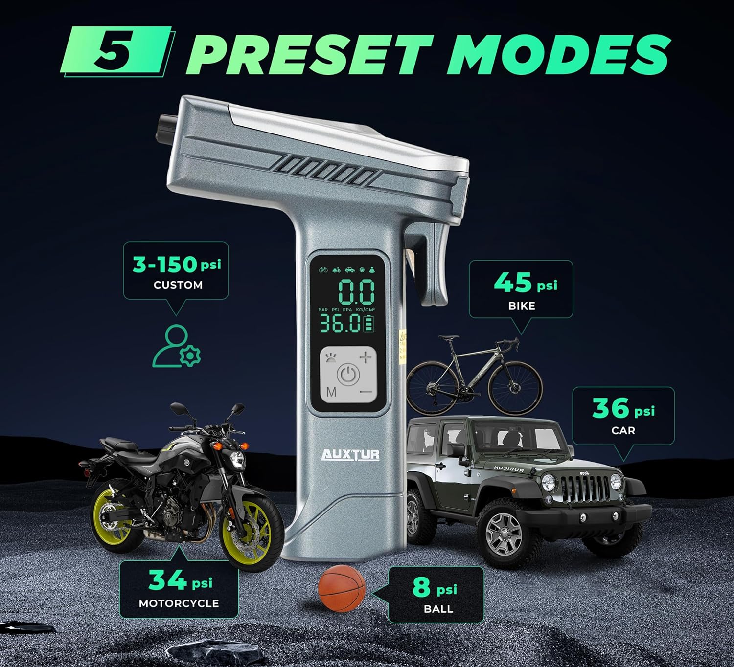 6-in-1 tire air pump with LED light-X03