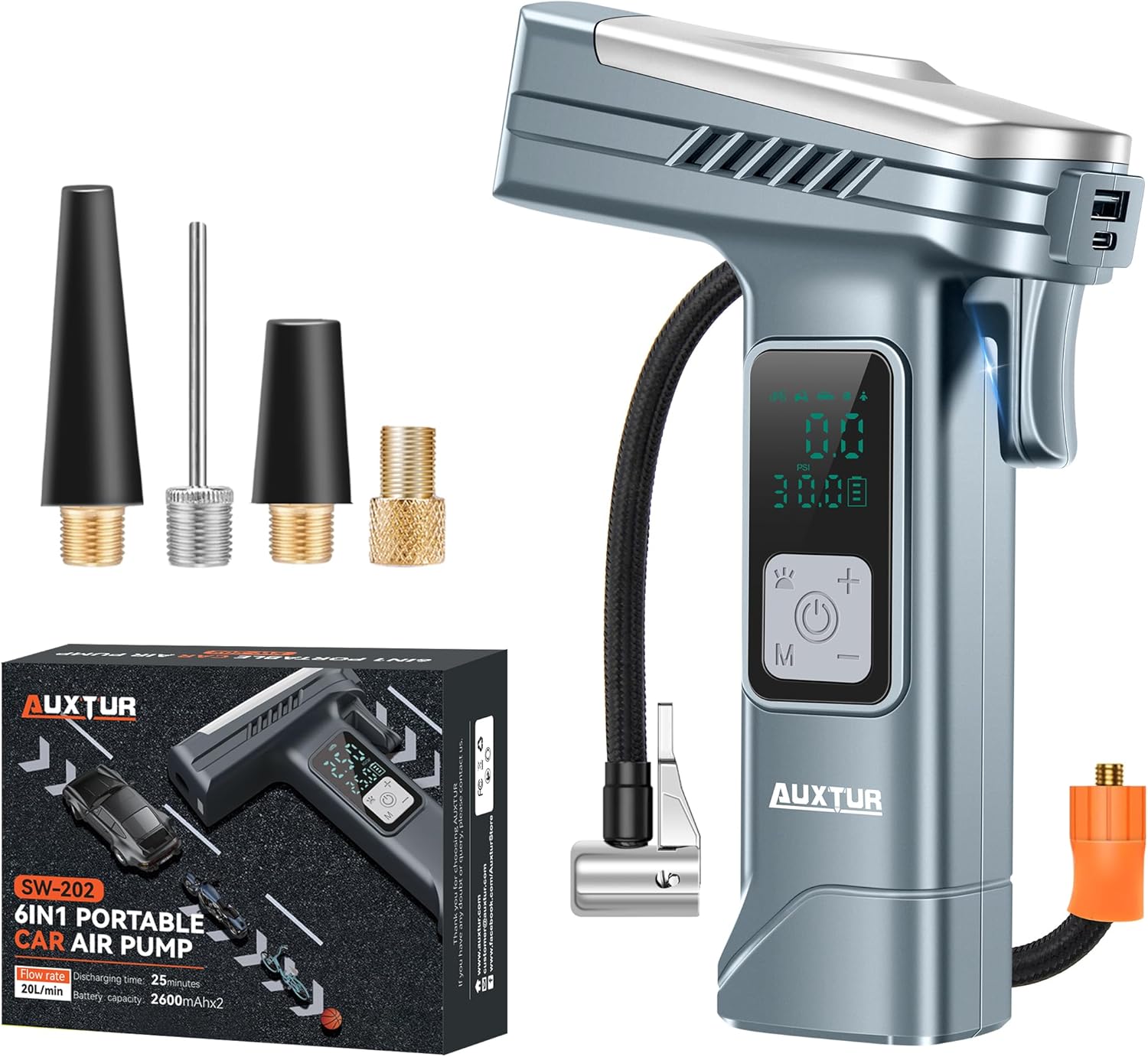 6-in-1 tire air pump with LED light-X03