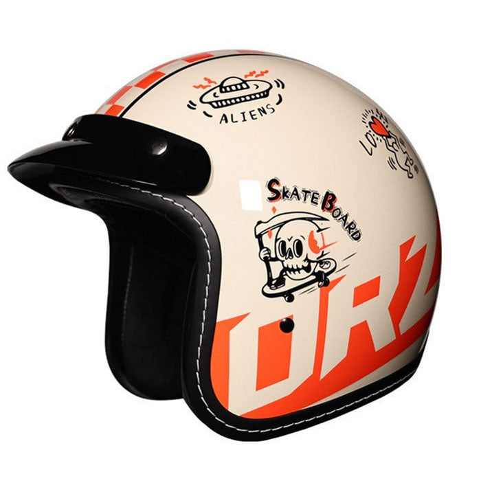 KTVMOTO Retro Open Face Motorcycle Helmet – Vintage Graphic Style-I21