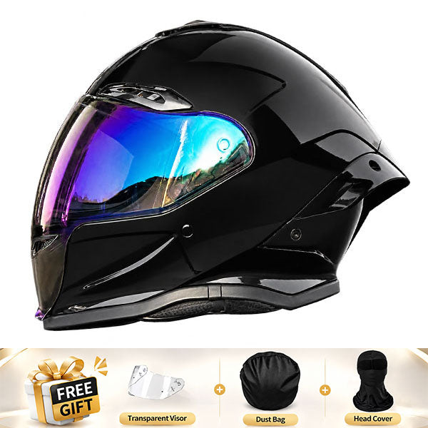 Cool full-face motorcycle helmet, featuring a rear spoiler and an extended visor-I308