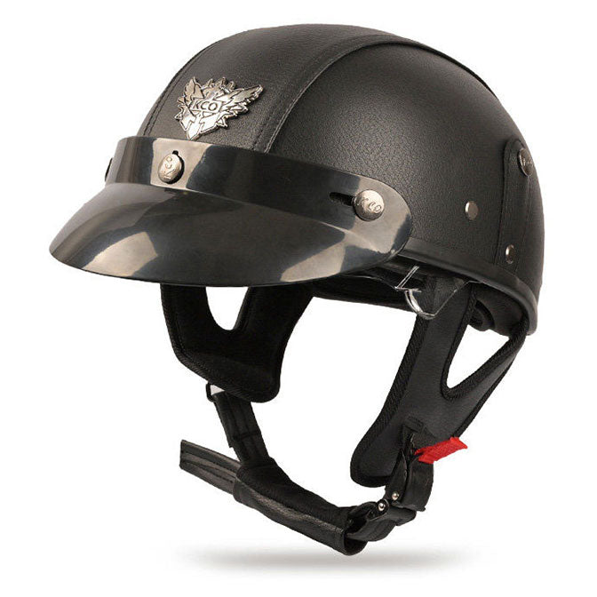 Retro cruiser motorcycle helmet with concealed inner visor-I31