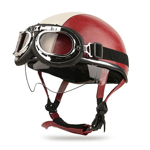 Retro two-tone cruiser motorcycle helmet with goggles-I23