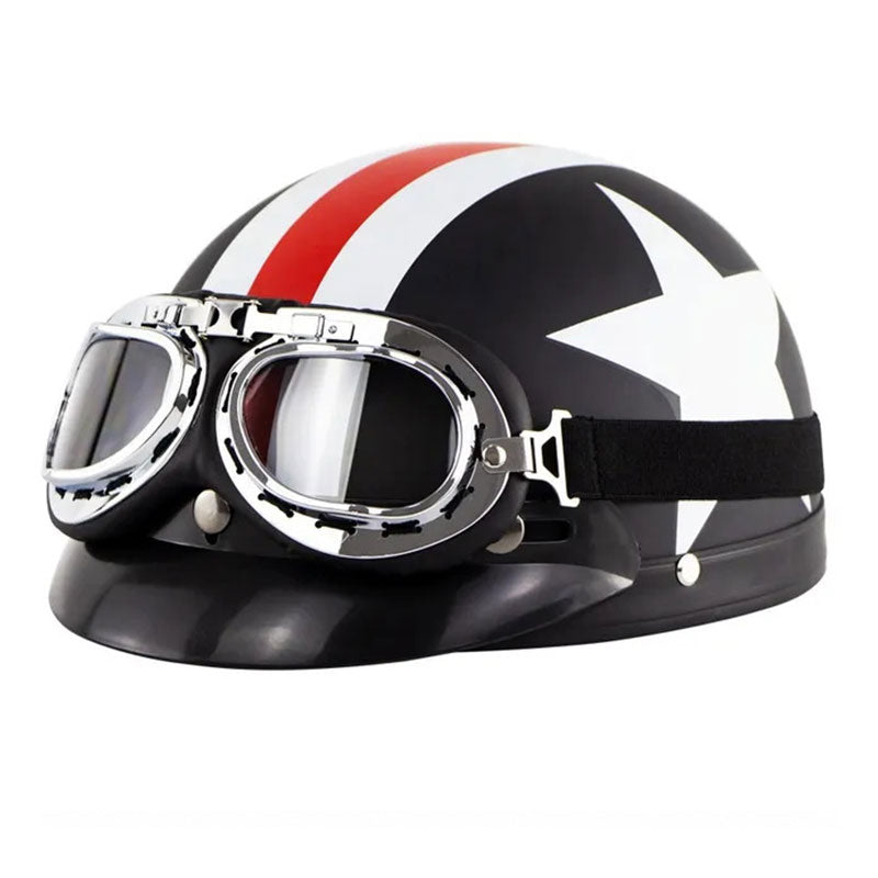 KTVMOTO Retro Motorcycle Half Helmet with Vintage Goggles & Visor-I267