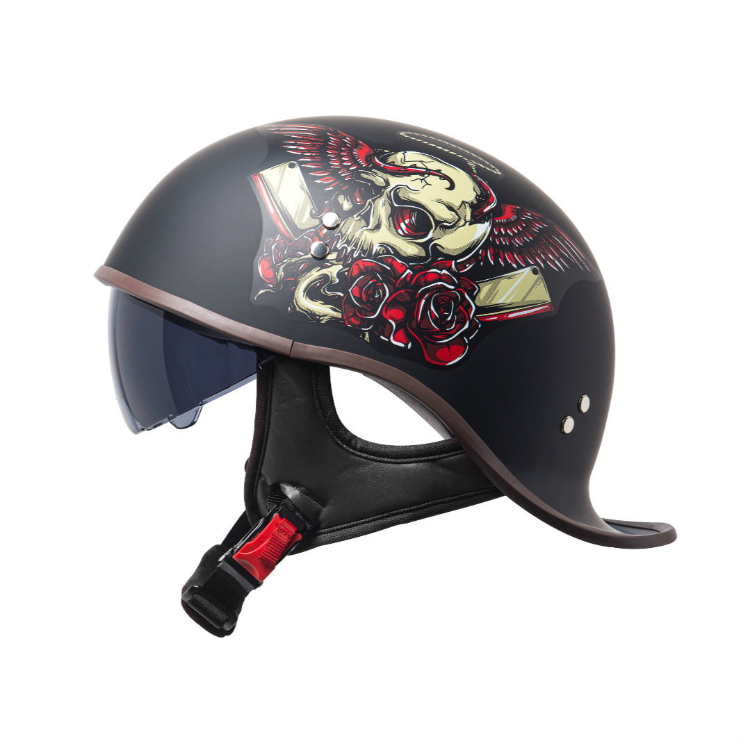 KTVMOTO Vintage Half Helmet with Visor – Retro Motorcycle Helmet-I277