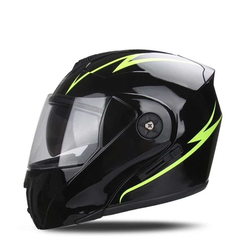 Motorcycle flip-up helmet with lightweight dual-lens design-I145