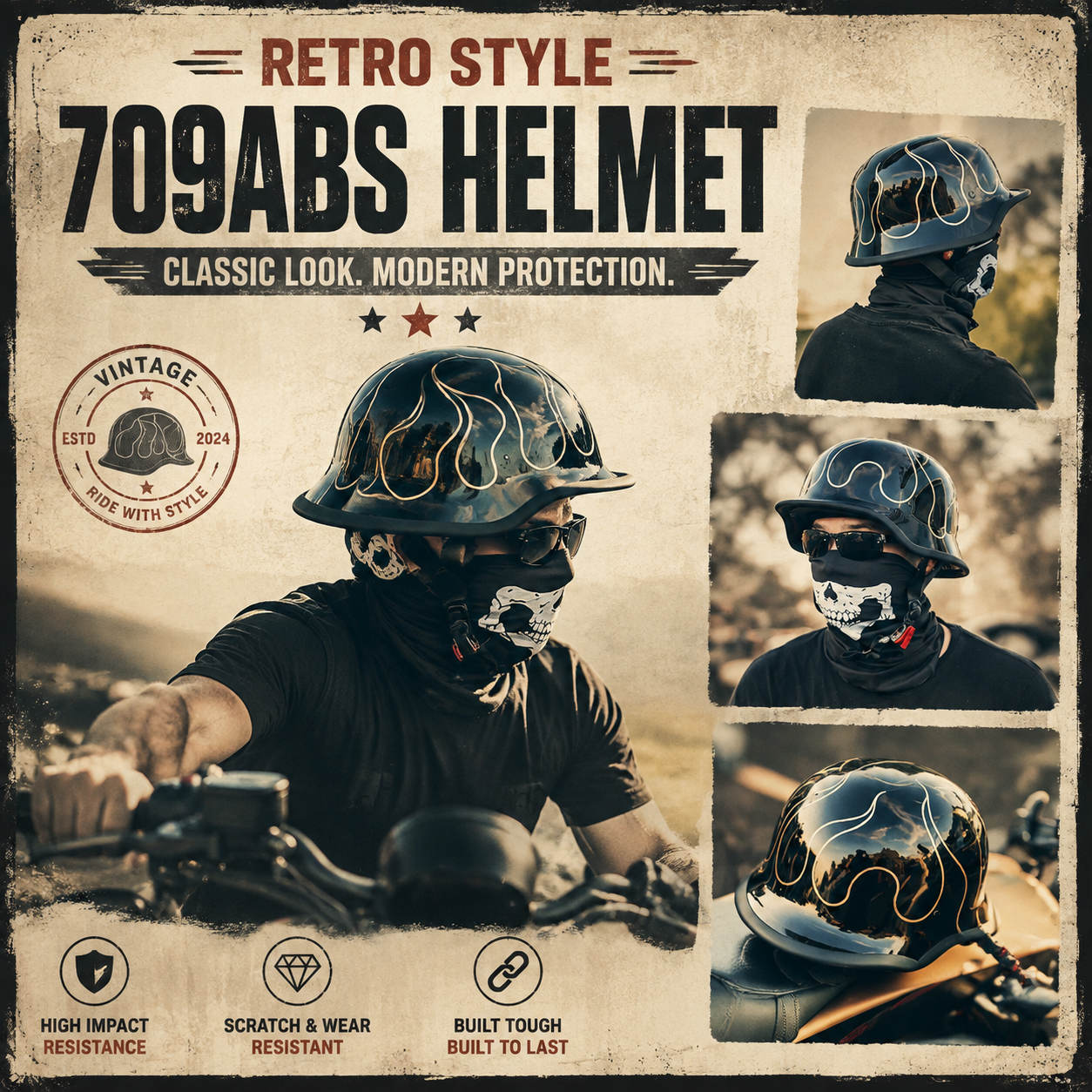 Retro Harley Cruiser Motorcycle Half Helmet-I142