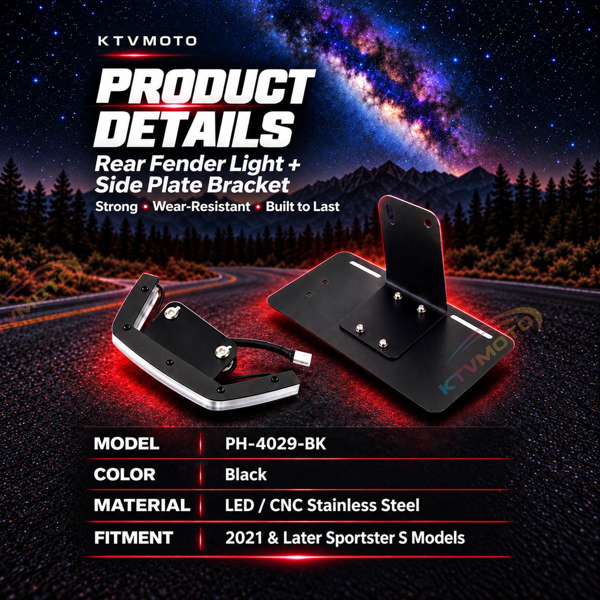 KTVMOTO Harley Sportster S LED Tail Light & Side Plate Bracket -ML15