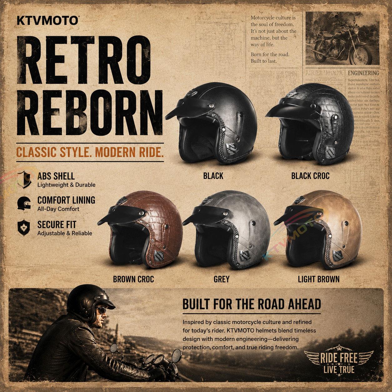 Retro jet motorcycle 3/4 riding helmet-I146