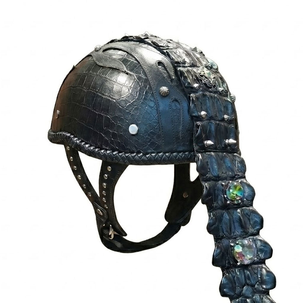 Retro Crocodile Leather Custom Helmet-I128