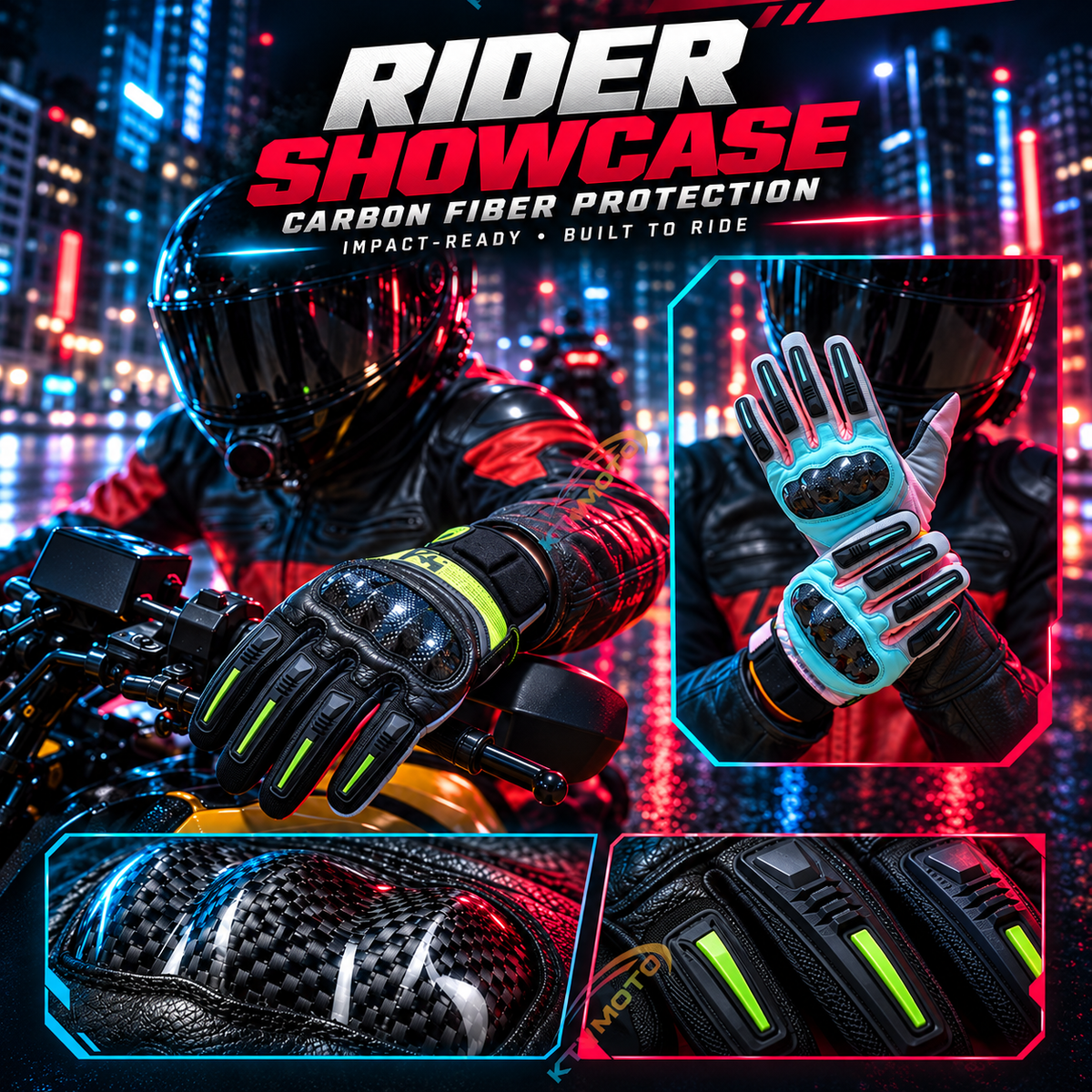 KTVMOTO Carbon Fiber Touchscreen Motorcycle Riding Gloves-G104