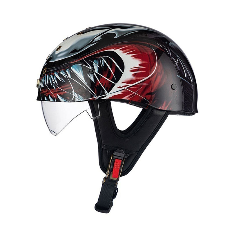 KTVMOTO Retro Skull Half Helmet with Visor for Motorcycle Riders- I28