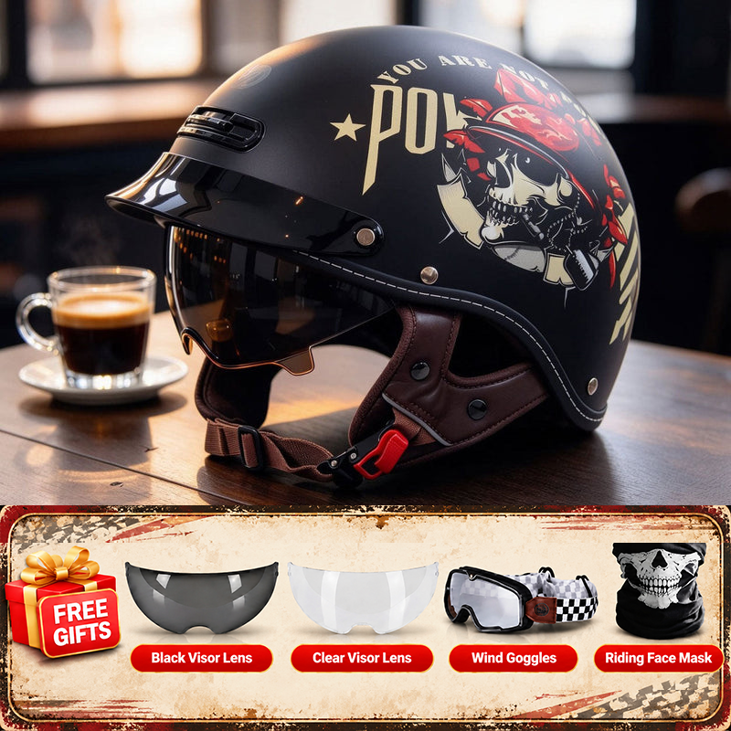 KTVMOTO Retro Motorcycle Half Helmet with ABS Shell & EPS Liner-I302