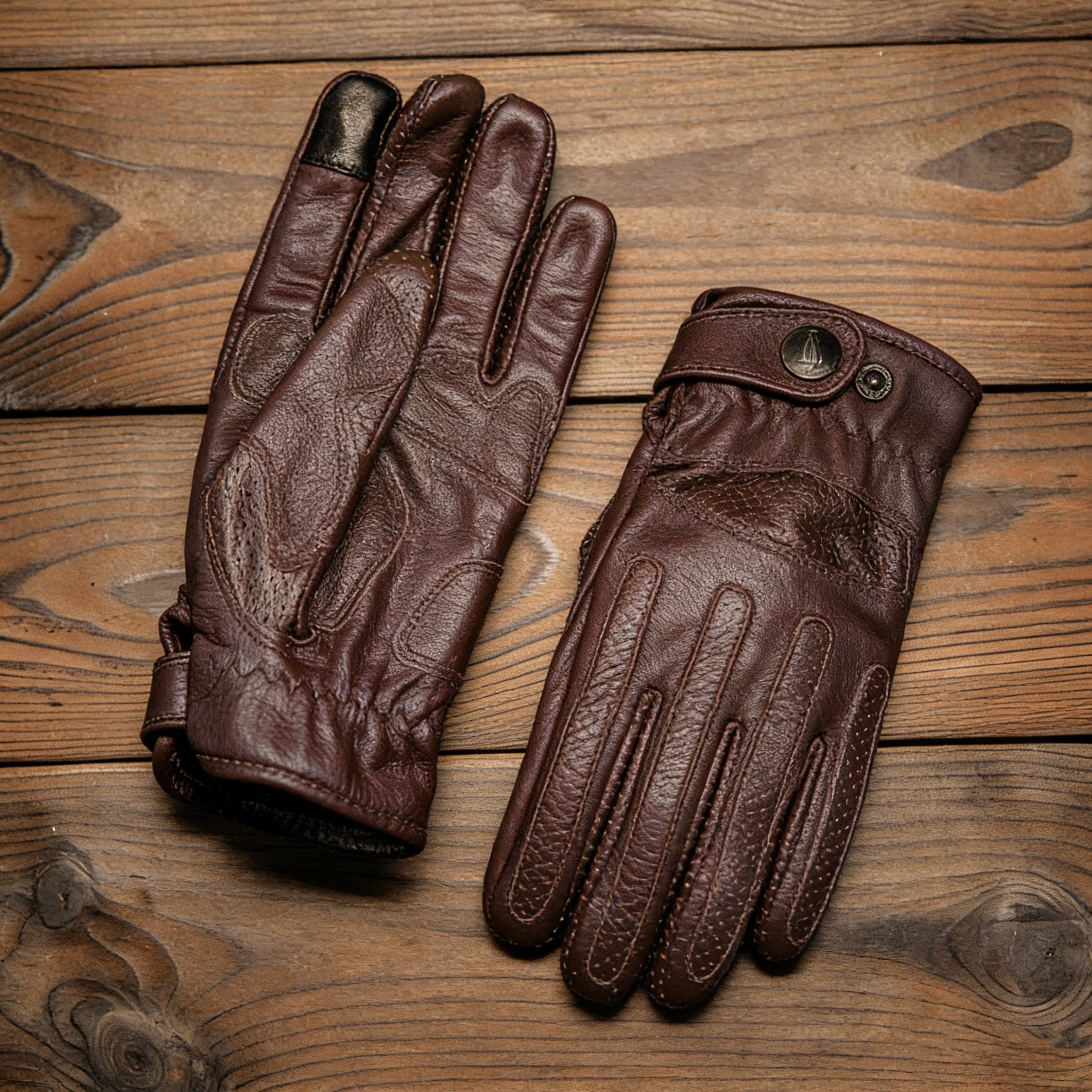 Retro Fleece-lined Gloves for Motorcycle Riding Genuine Leather