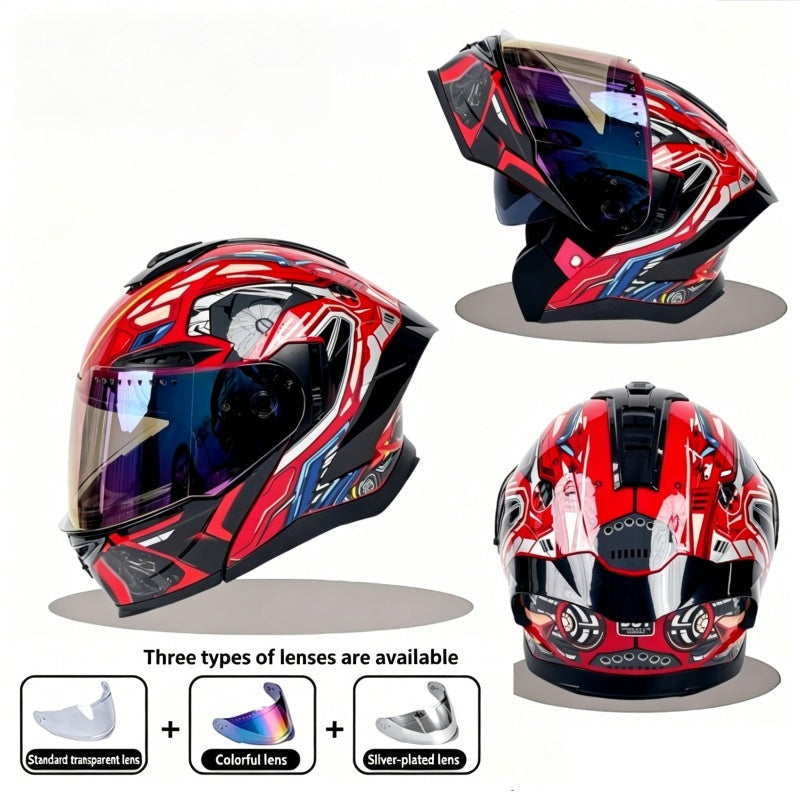 Flip-top motorcycle helmet, dual-lens full-face helmet-I65