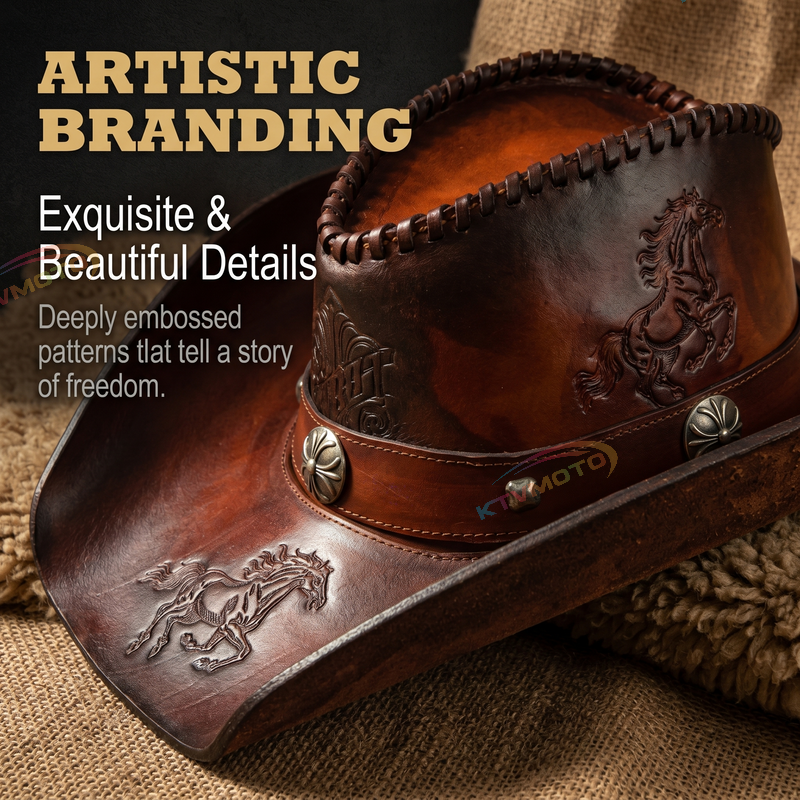 Vintage handmade leather cowboy hat-I119