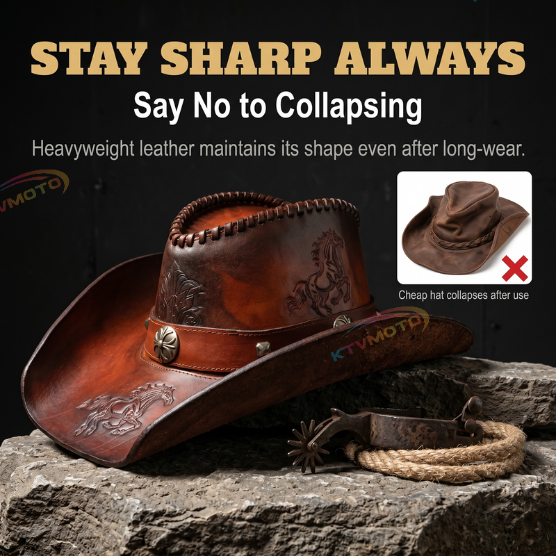 Vintage handmade leather cowboy hat-I119