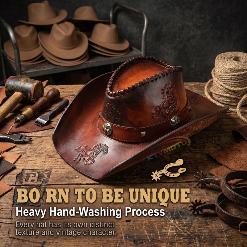 Vintage handmade leather cowboy hat-I119