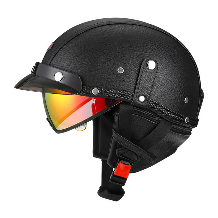 Retro open-back leather motorcycle helmet visor – I35