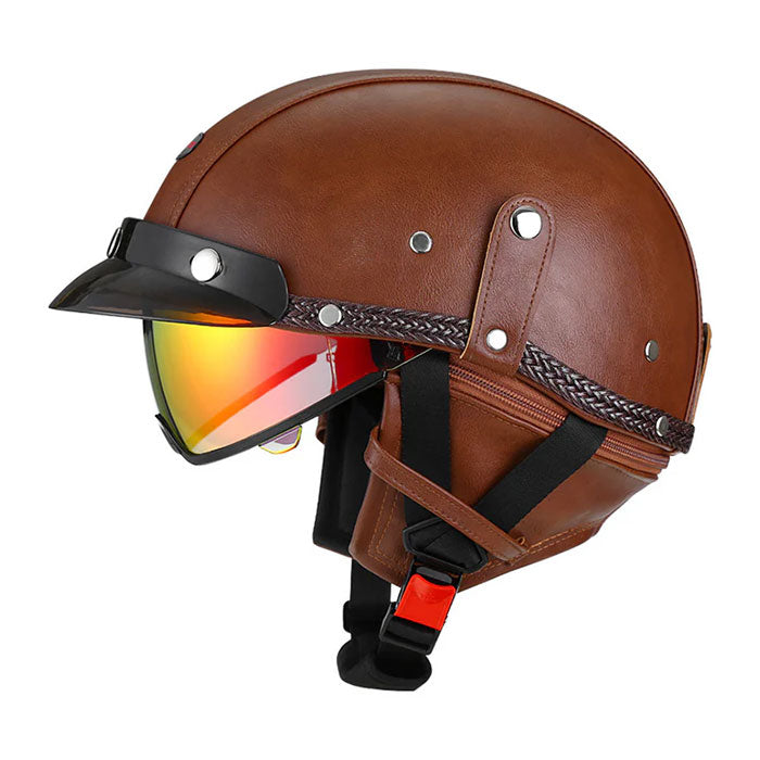 Retro open-back leather motorcycle helmet visor – I35