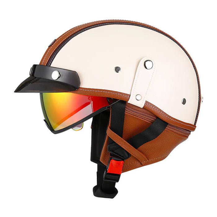 Retro open-back leather motorcycle helmet visor – I35