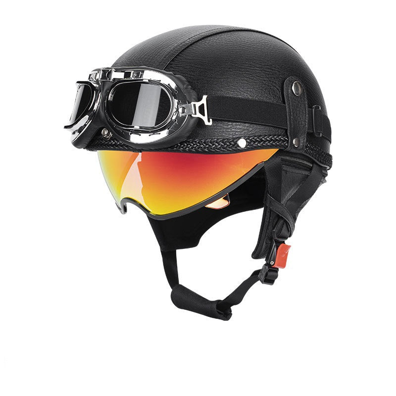 Retro open-back leather motorcycle helmet visor – I35