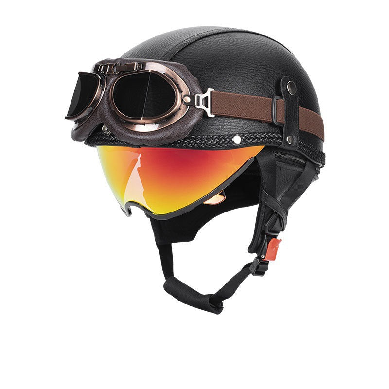 Retro open-back leather motorcycle helmet visor – I35