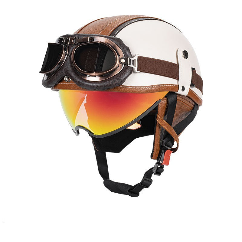 Retro open-back leather motorcycle helmet visor – I35