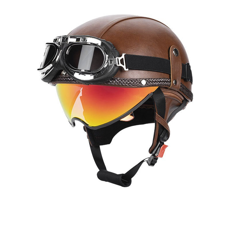 Retro open-back leather motorcycle helmet visor – I35