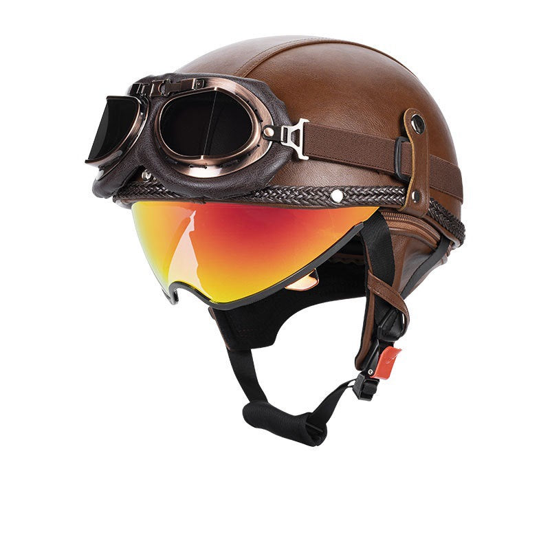 Retro open-back leather motorcycle helmet visor – I35