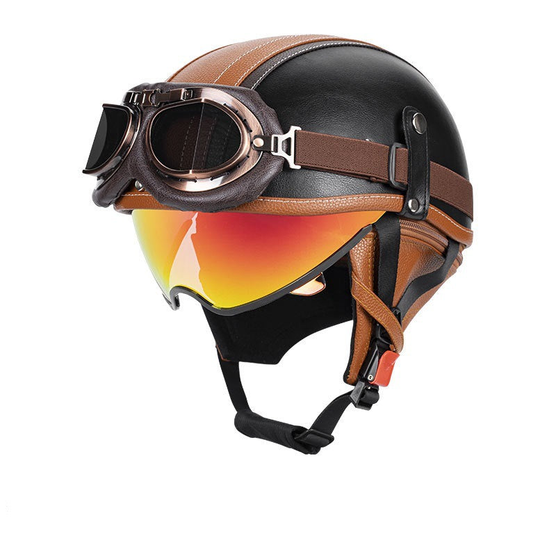 Retro open-back leather motorcycle helmet visor – I35