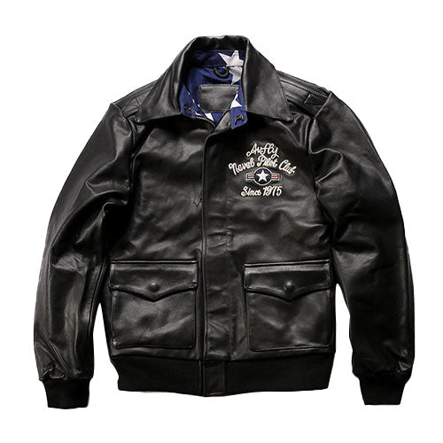 Pilot's leather jacket with embroidery-A12