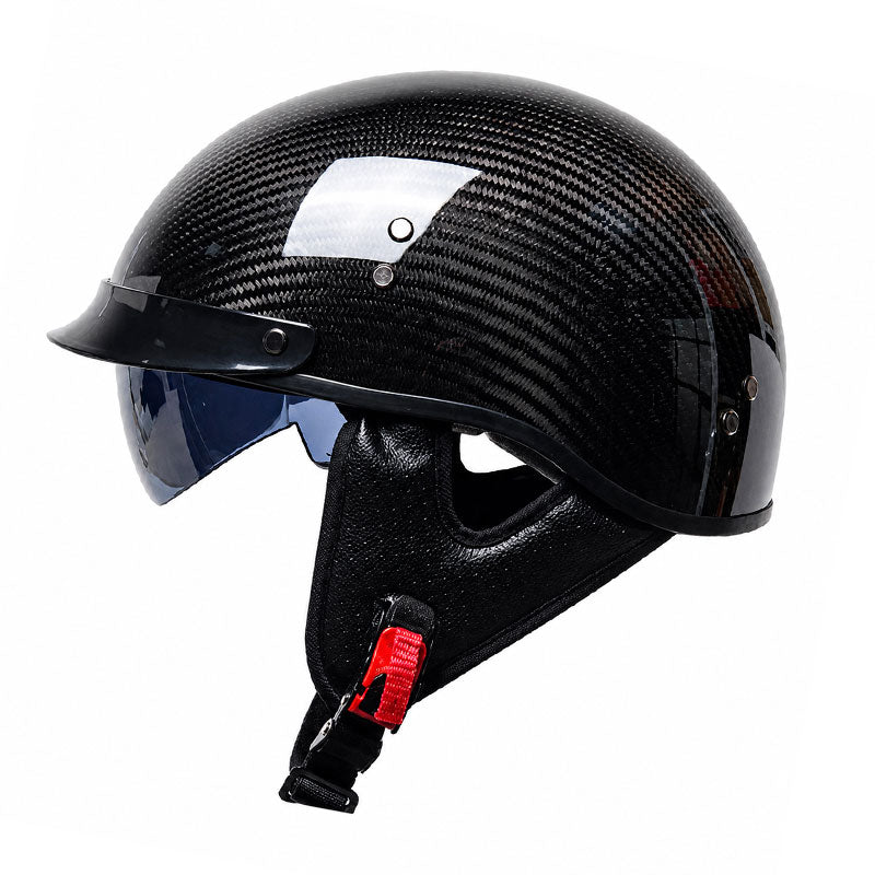 KTVMOTO Half-helmet with retro carbon fiber texture and retractable sun visor-I136