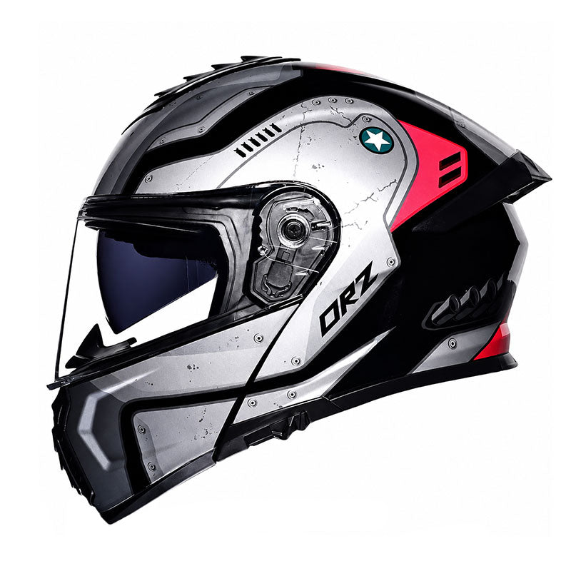 Flip-top dual-lens motorcycle helmet with taillight-I179
