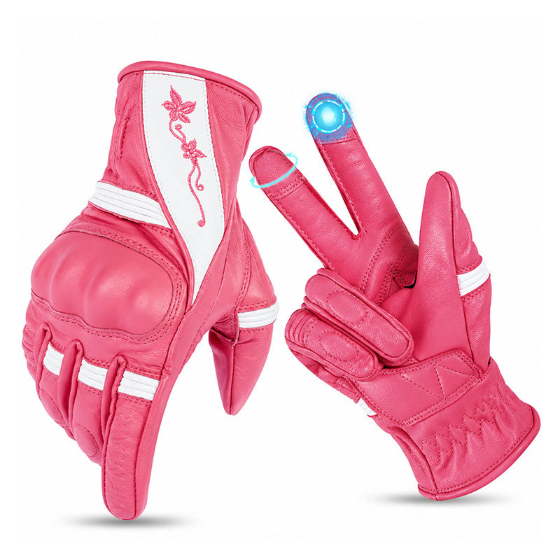 KTVMOTO Women's Retro Motorcycle Touchscreen Leather Gloves-G31