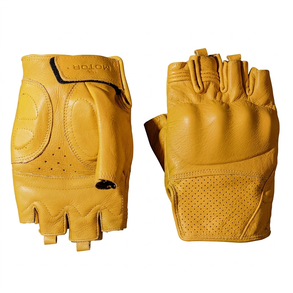 Retro Motorcycle Rider Genuine Leather Half-Finger Gloves - G37