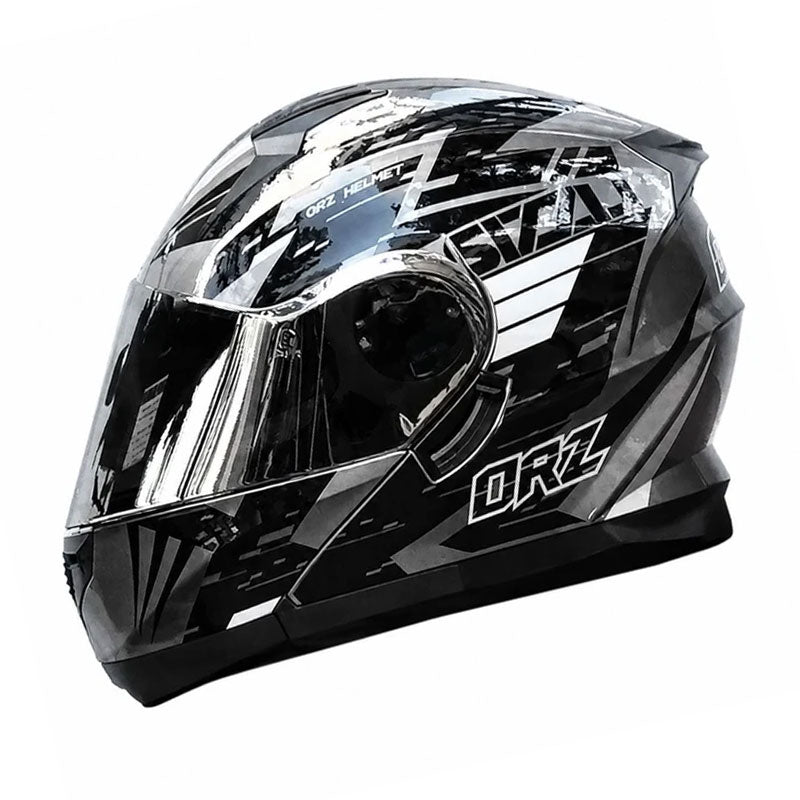 Aurora Silver Visor Modular Motorcycle Helmet (DOT Certified)-I211